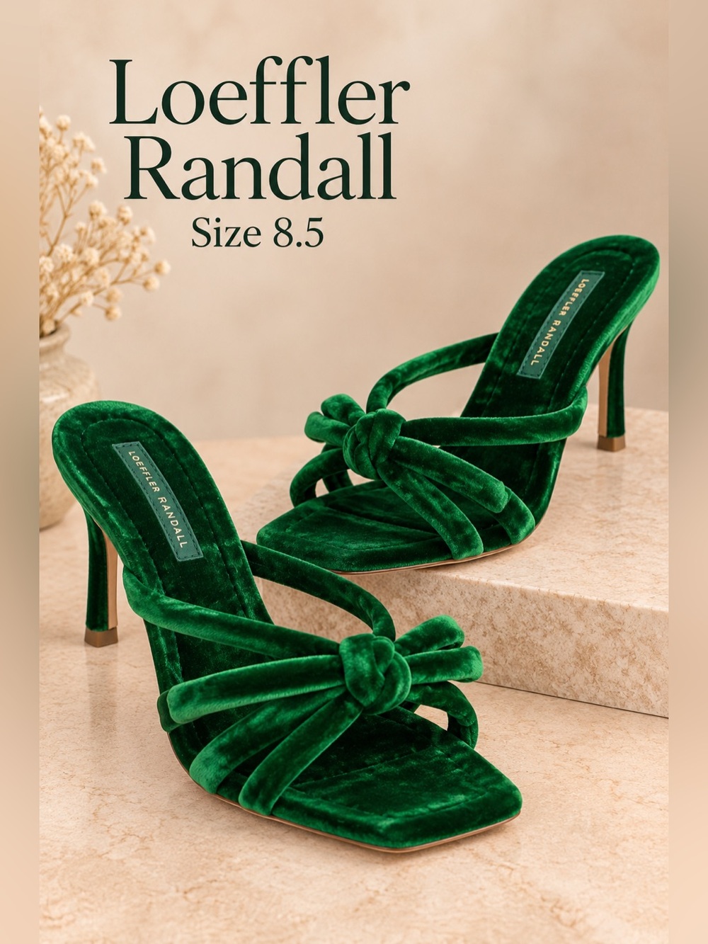 Loeffler Randall Green Velvet Bow Accent Heeled Slides Size 8.5